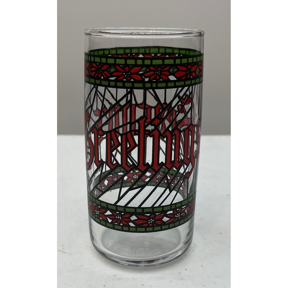 Houze Seasons Greetings Rocks Glass Vintage Stained‎ Glass 12 oz Tumbler